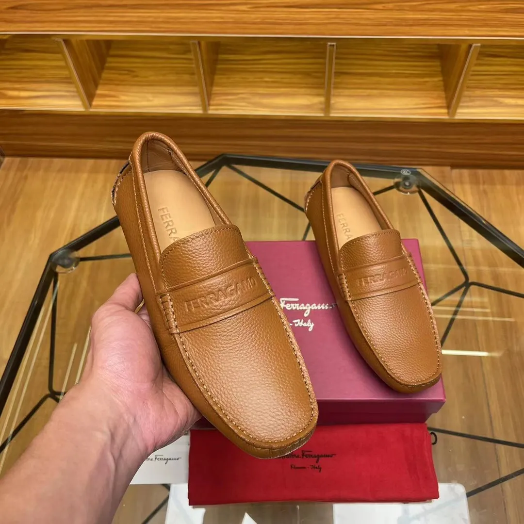 Men's shoes 💰560Ferragamo high-end quality 🔥 light brown pebbled grain ➕ cowhide lining size 38-45